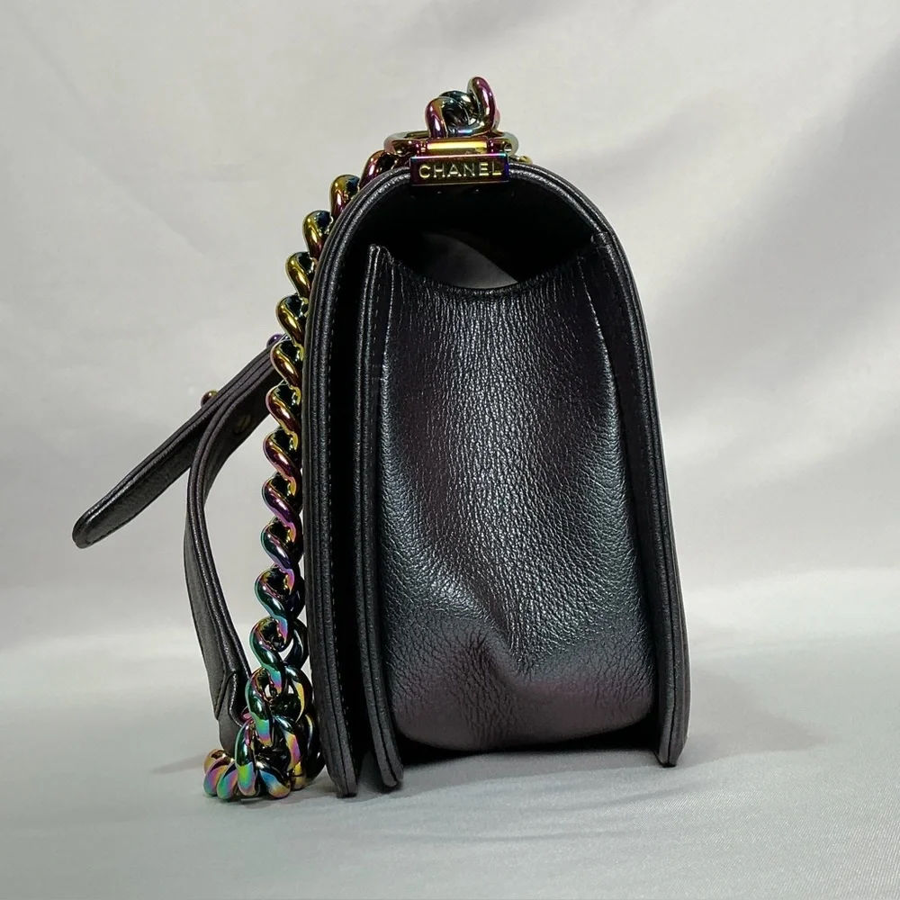 Chanel Purple Iridescent  Mermaid Quilted Shoulder Boy Flap Bag goatskin leather
